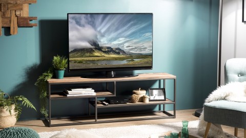 Meuble TV 3 niveaux en teck recyclé acacia et métal - Collection Sixtine