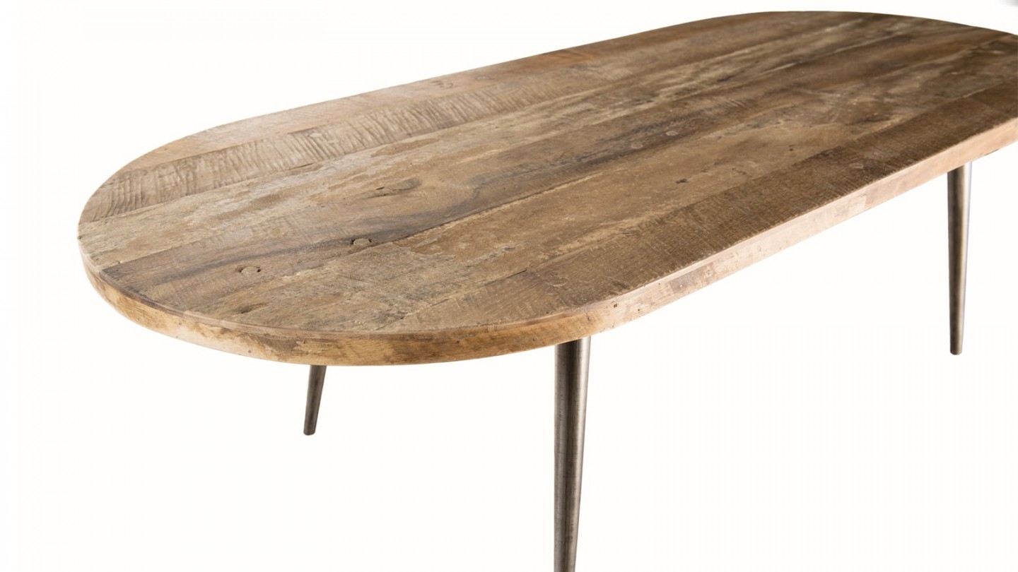 Table basse ovale en teck recyclé et métal - Collection Sixtine