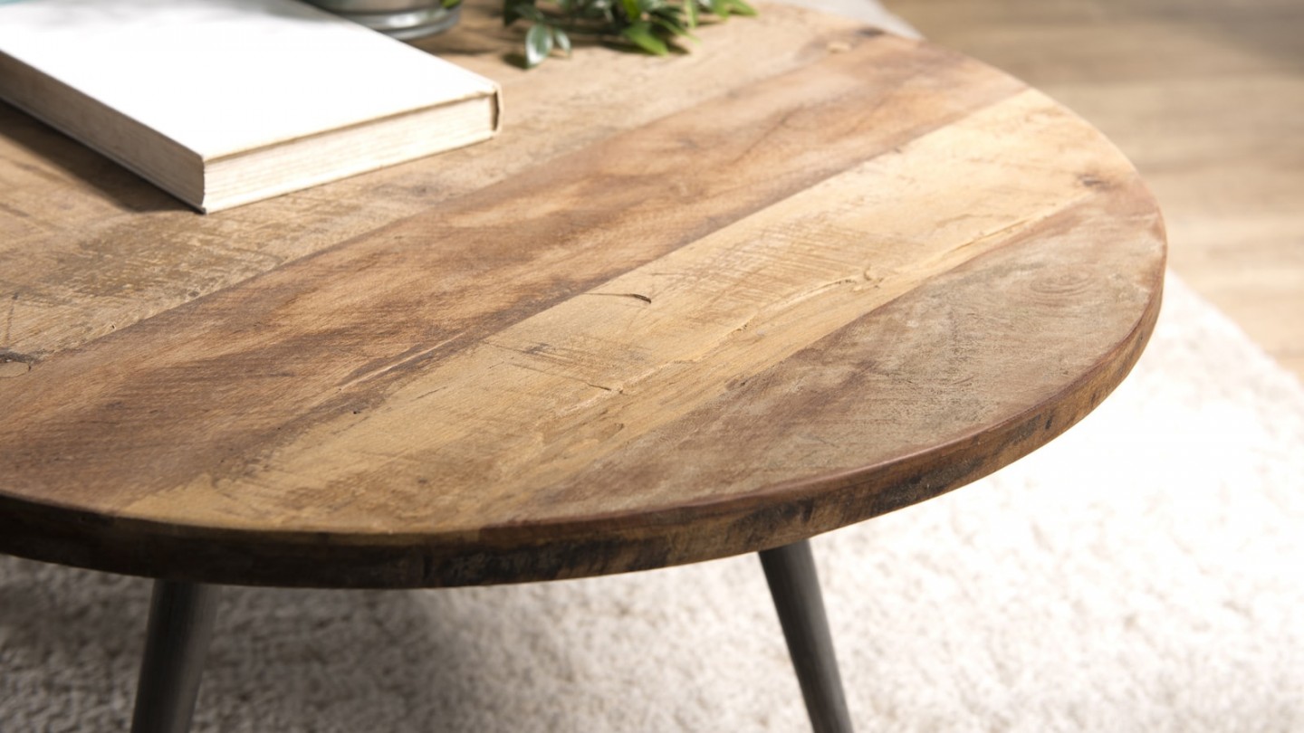 Table basse d'appoint en teck recyclé et métal - Collection Sixtine