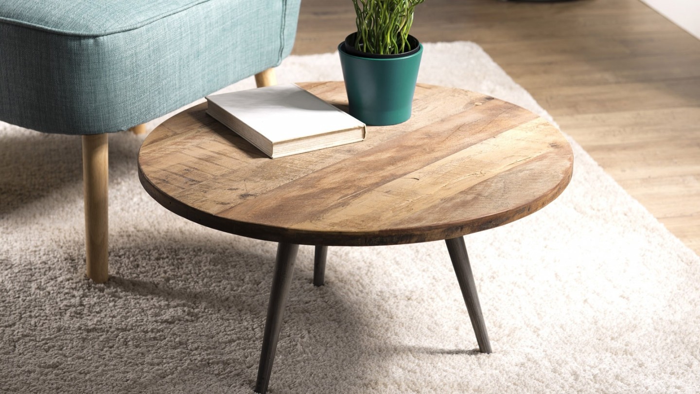 Table basse d'appoint en teck recyclé et métal - Collection Sixtine