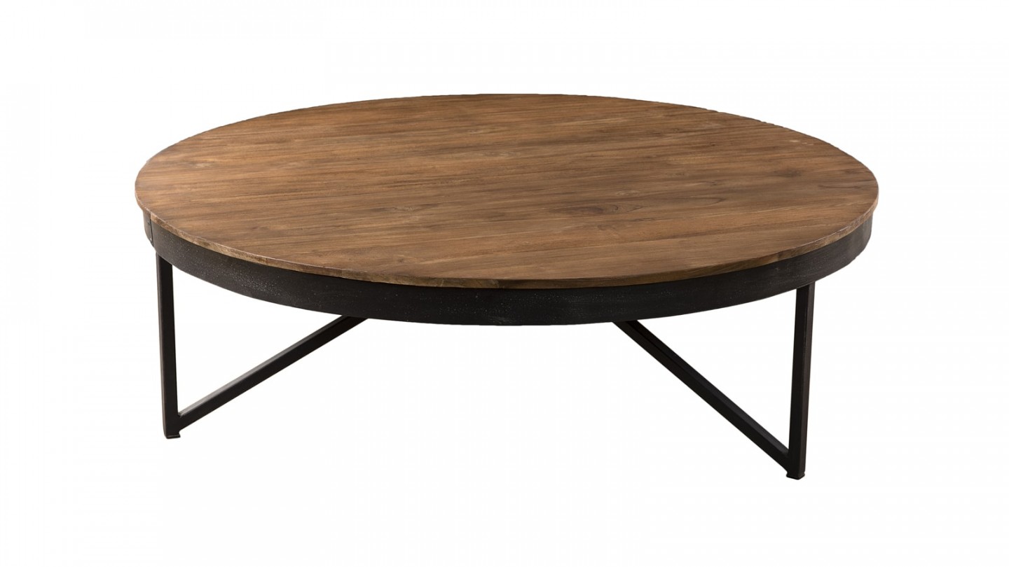 Table basse ronde en teck recyclé piètement métal - Collection Sixtine