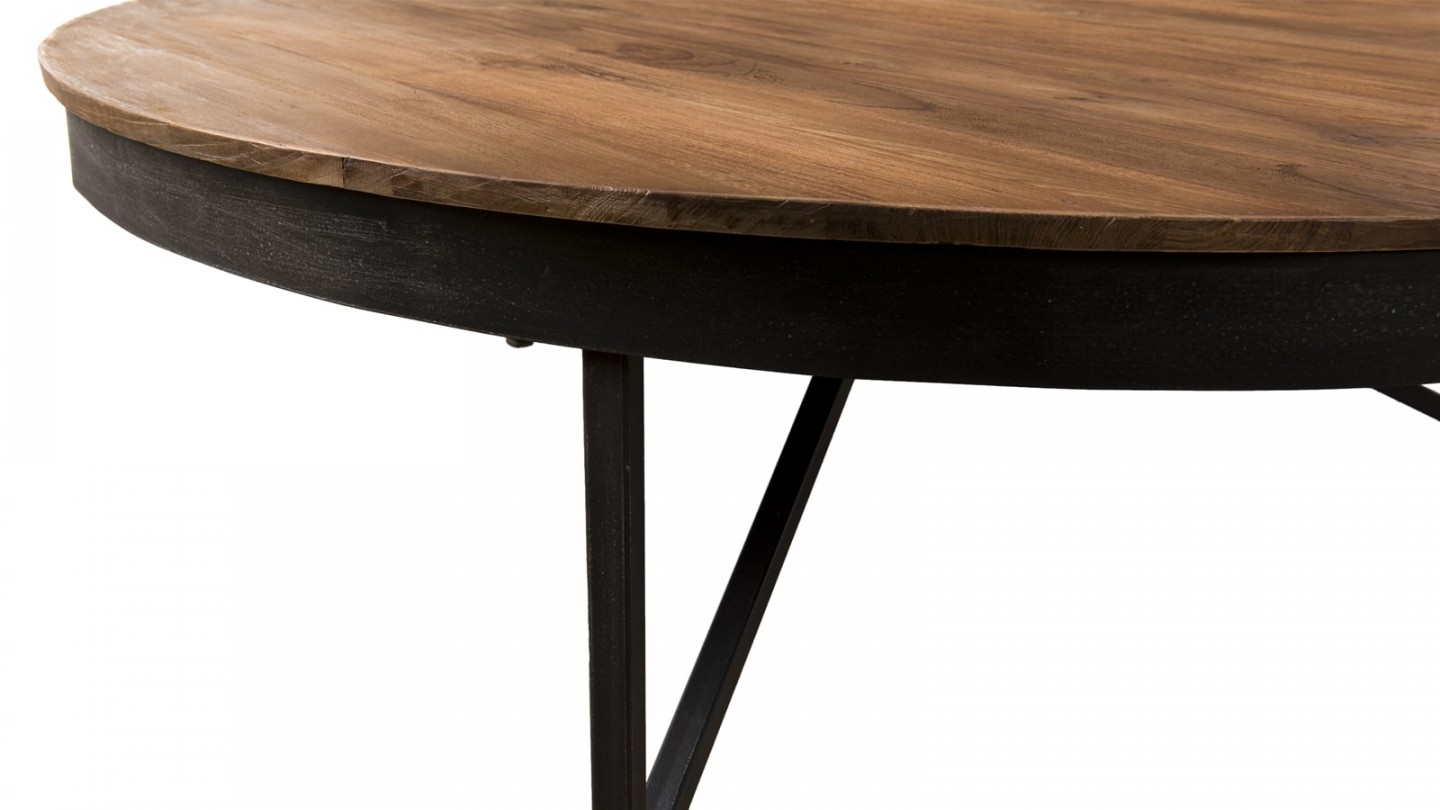 Table basse ronde en teck recyclé piètement métal - Collection Sixtine