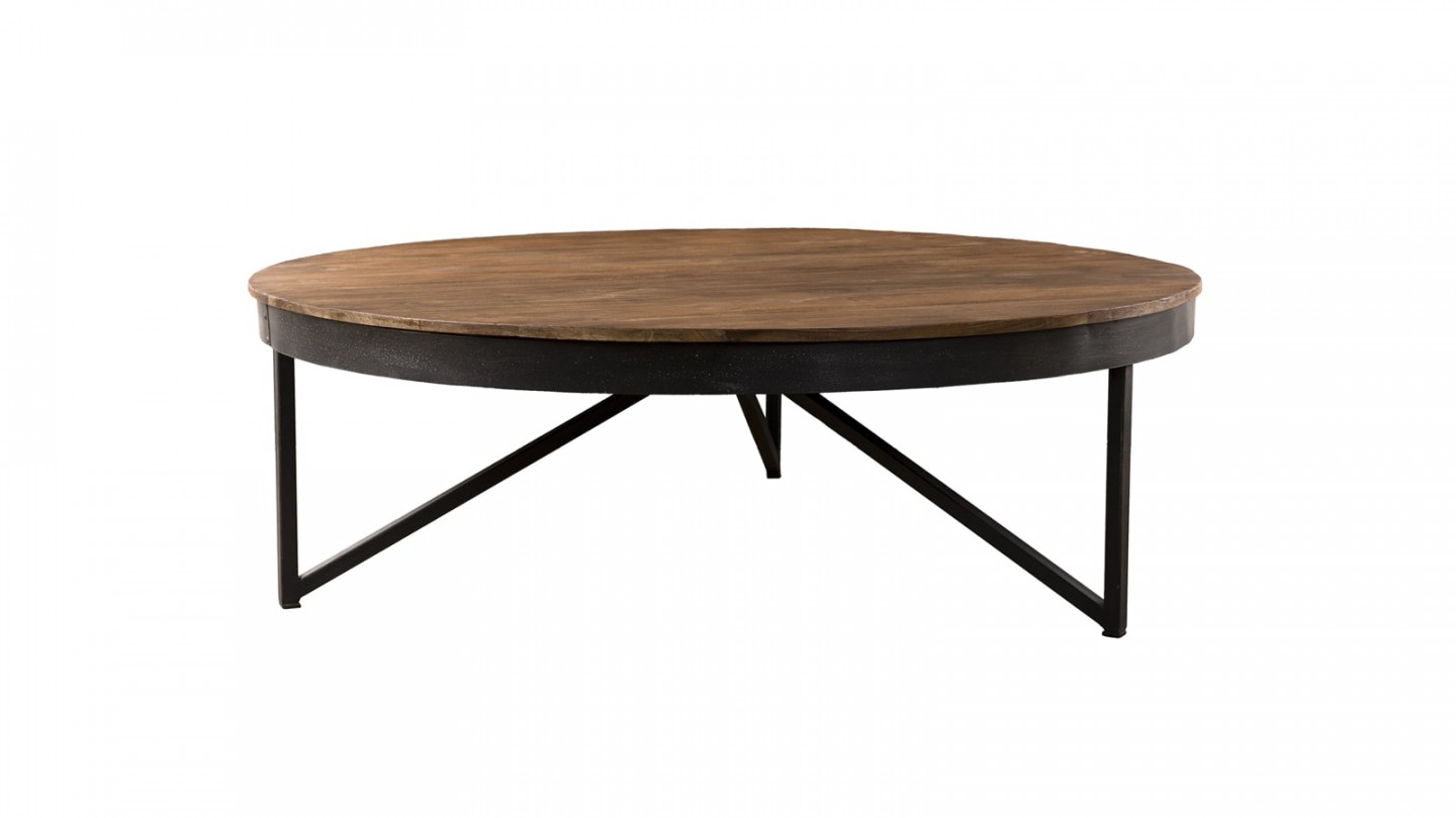 Table basse ronde en teck recyclé piètement métal - Collection Sixtine