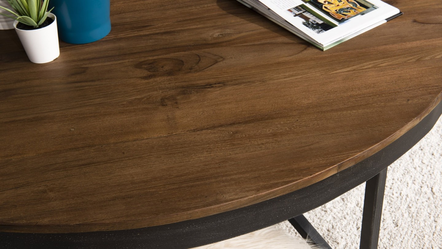 Table basse ronde en teck recyclé piètement métal - Collection Sixtine