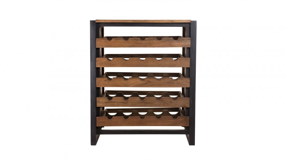 Meuble de rangement à vin 5 niveaux 25 bouteilles en teck recyclé et métal Collection Athena