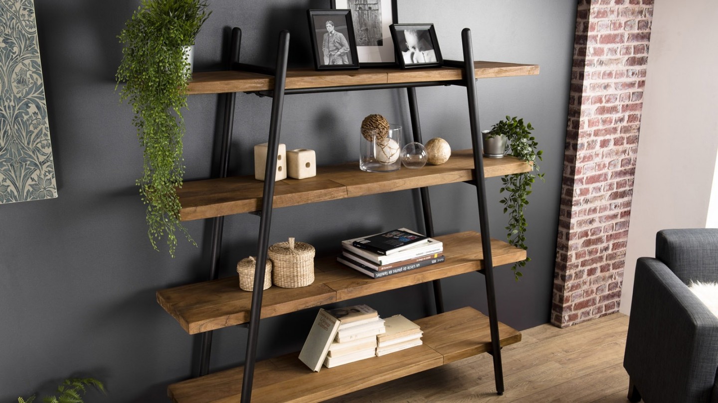 Etagère pyramidale 4 niveaux en teck recyclé et métal - Collection Sixtine