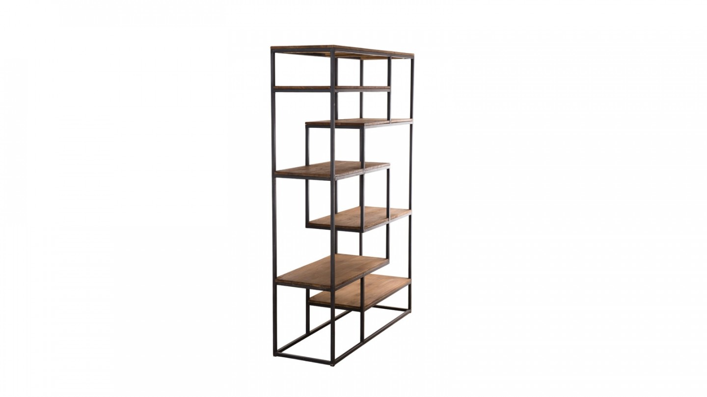 Etagère décalée en teck recyclé et métal - Collection Sixtine