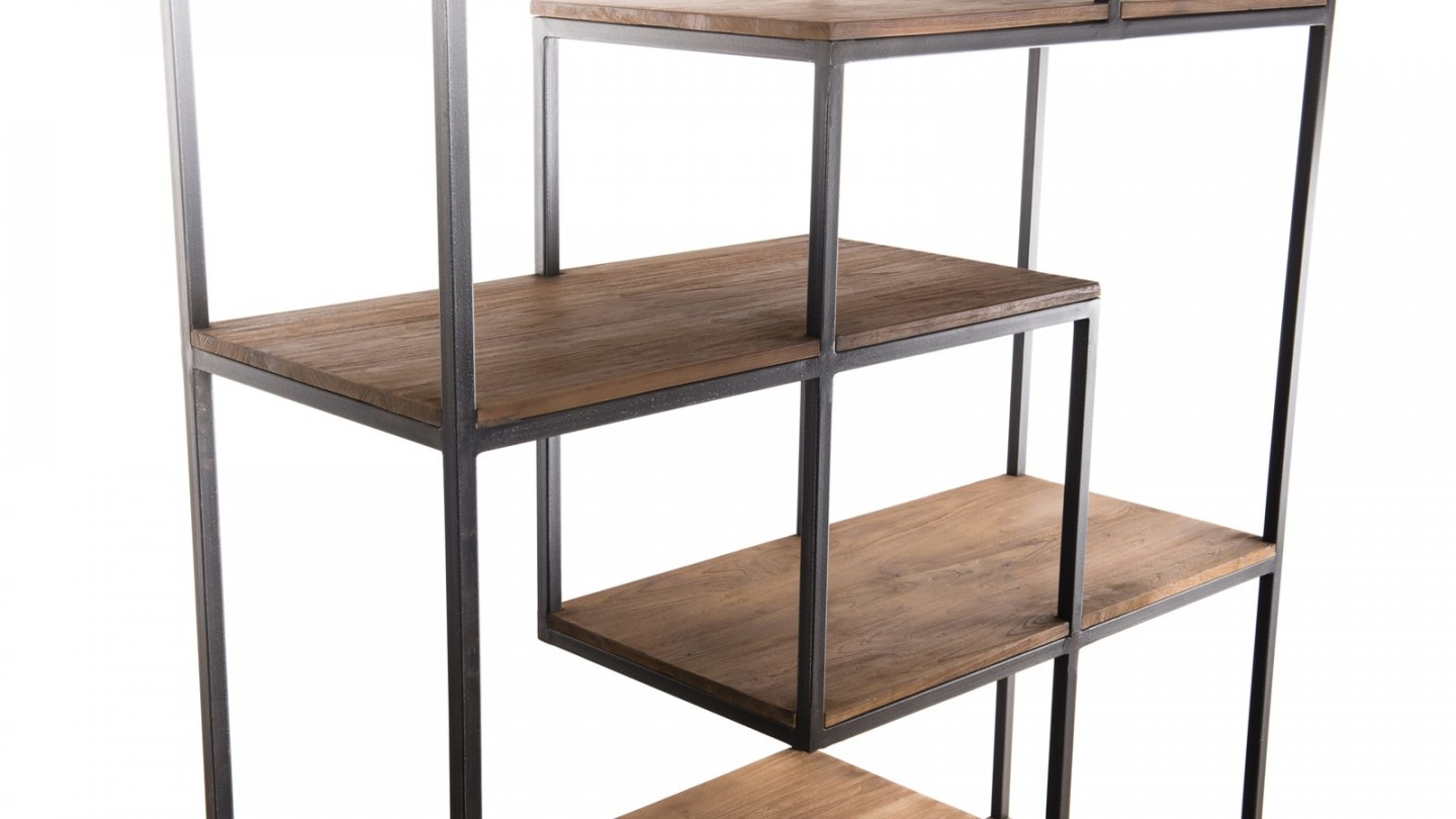 Etagère décalée en teck recyclé et métal - Collection Sixtine