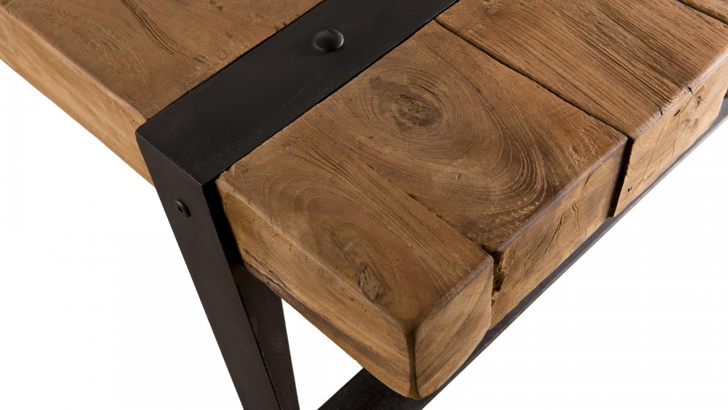Table basse rectangulaire en teck recyclé piètement incliné en métal - Collection Sixtine