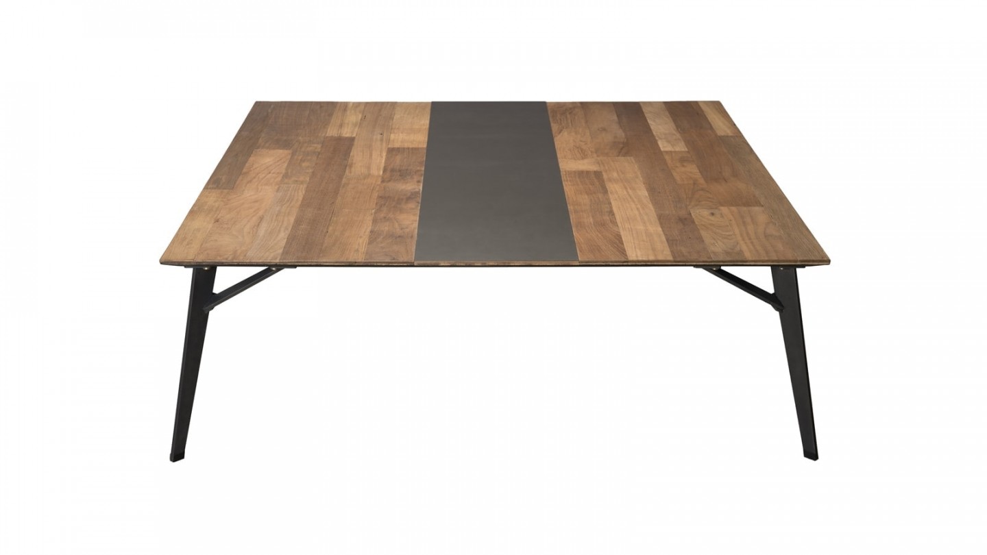 Table basse carrée 120x120cm en teck recylcé piètement métal noir - Collection Maxence