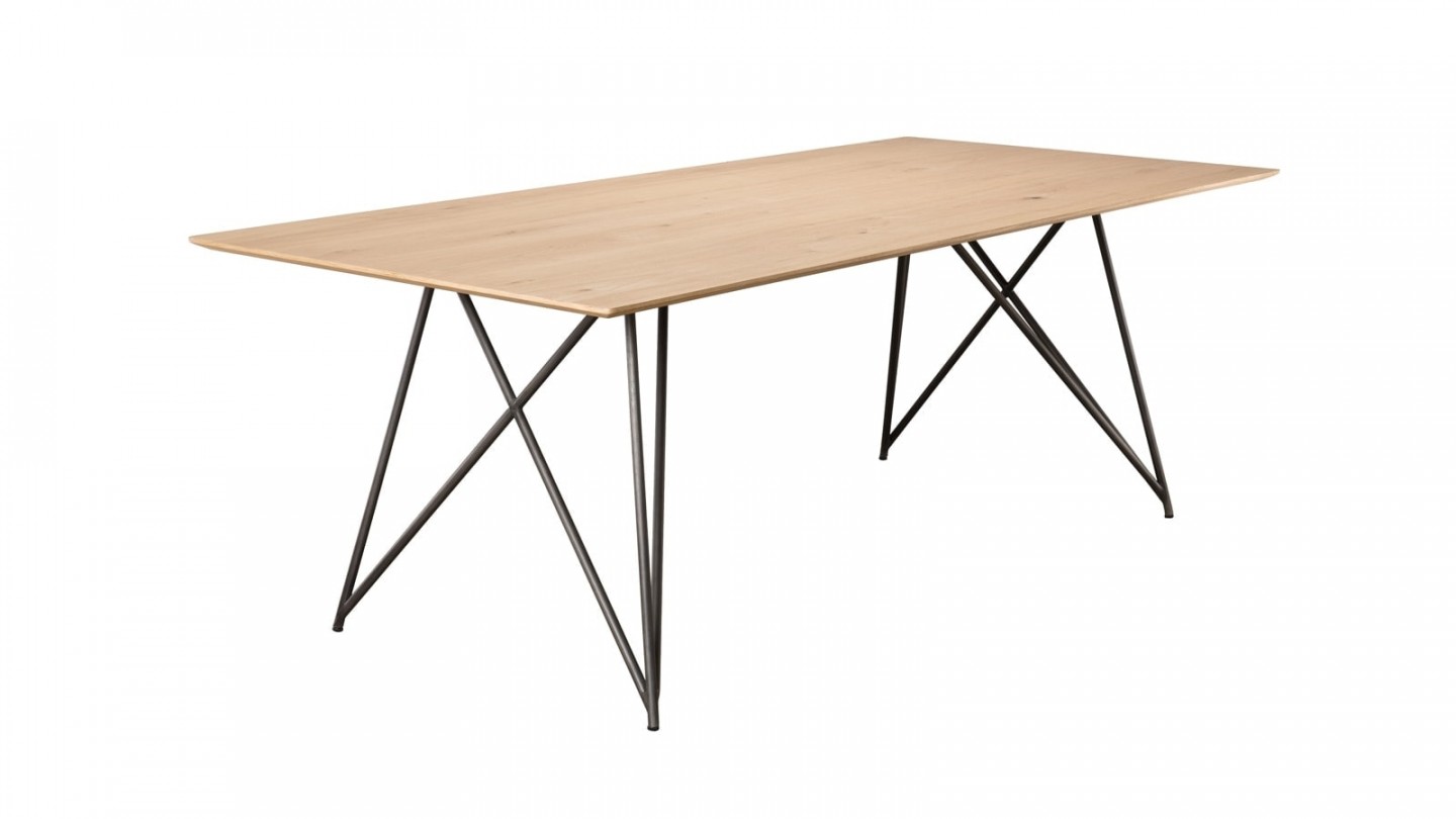 Table à manger 220x100cm en chêne piètement croisé en métal - Collection Maxence