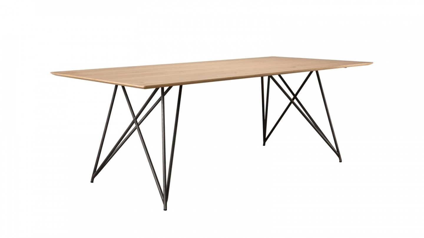 Table à manger 220x100cm en chêne piètement croisé en métal - Collection Maxence