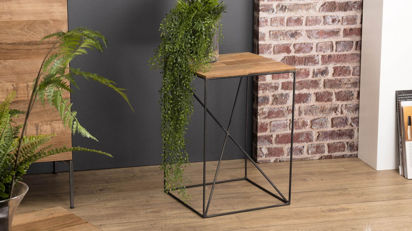 Table d'appoint S en teck recyclé et métal - Collection Maxence