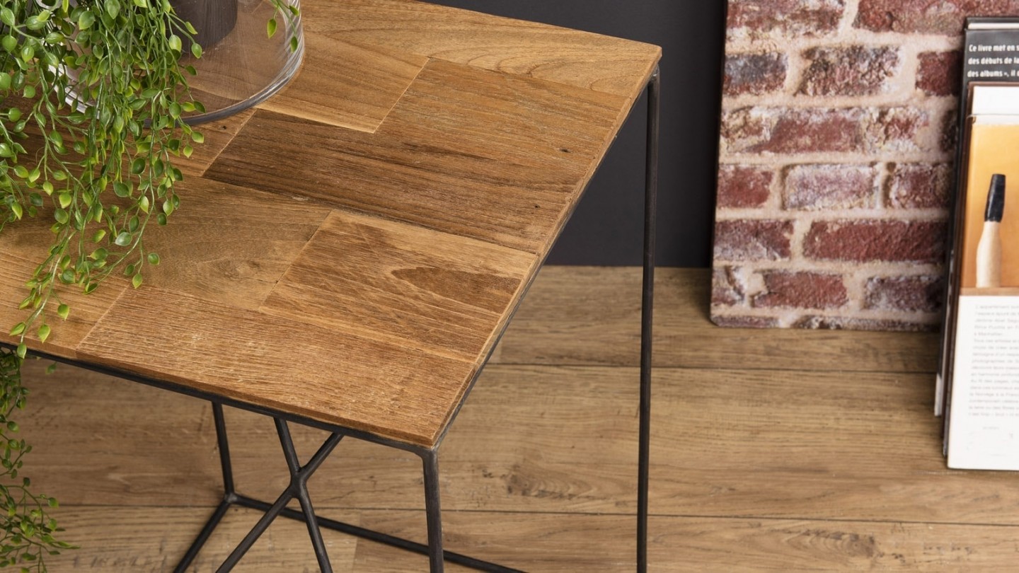 Table d'appoint S en teck recyclé et métal - Collection Maxence