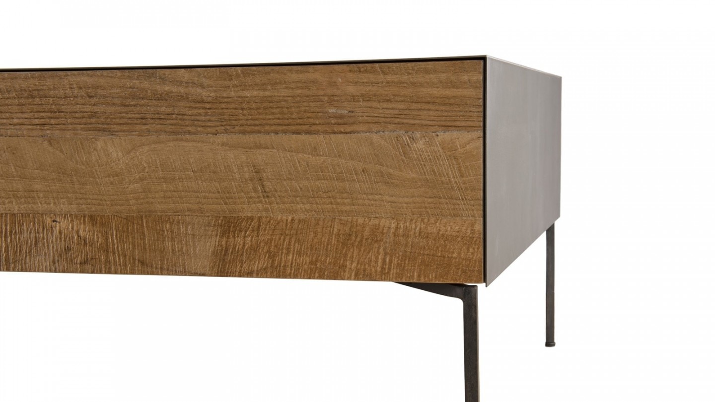 Table basse 111x60cm 2 tiroirs en teck recyclé et métal - Collection Maxence
