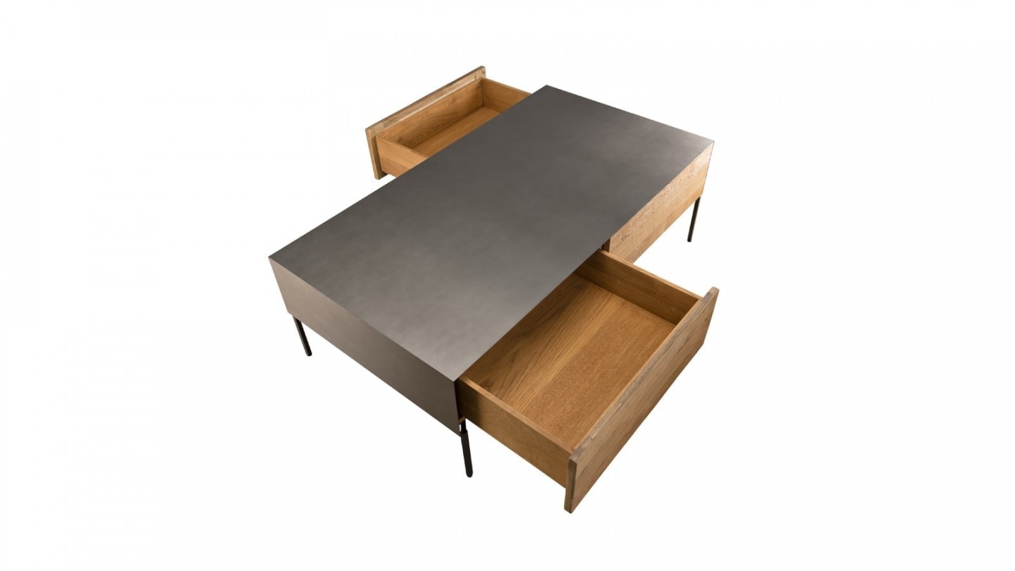 Table basse 111x60cm 2 tiroirs en teck recyclé et métal - Collection Maxence