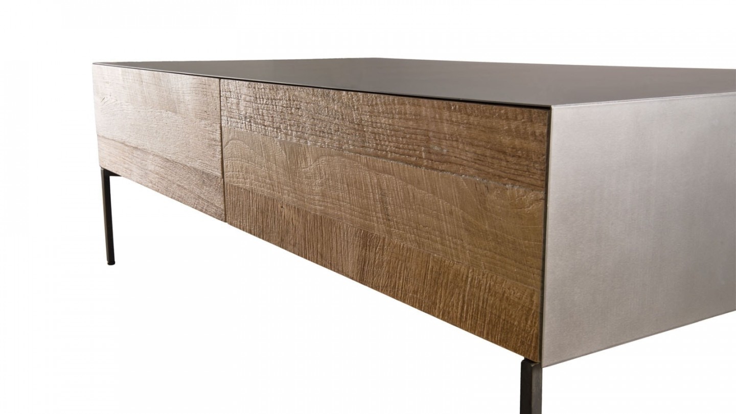 Table basse 111x60cm 2 tiroirs en teck recyclé et métal - Collection Maxence