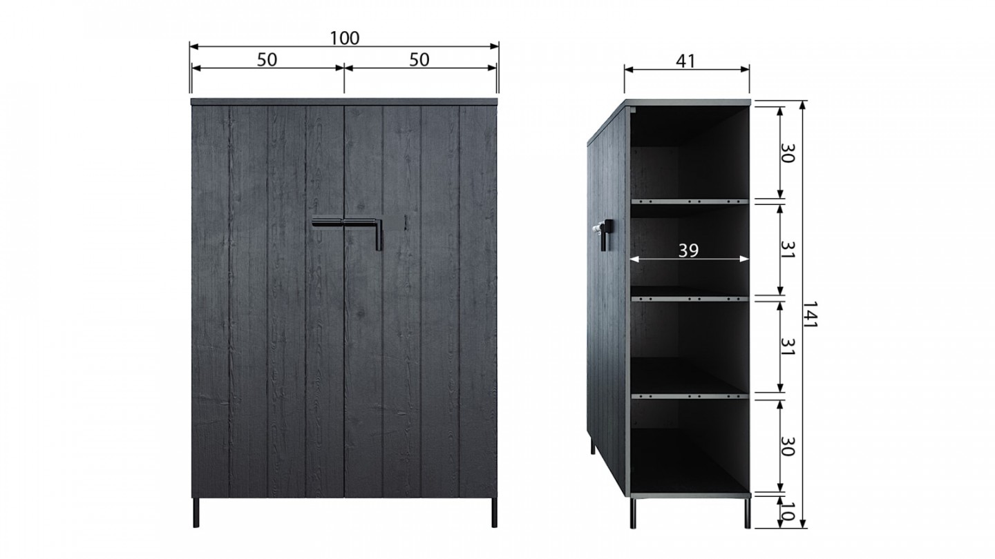 Armoire 2 portes en pin noir - Collection Bruut - Vtwonen - Homifab