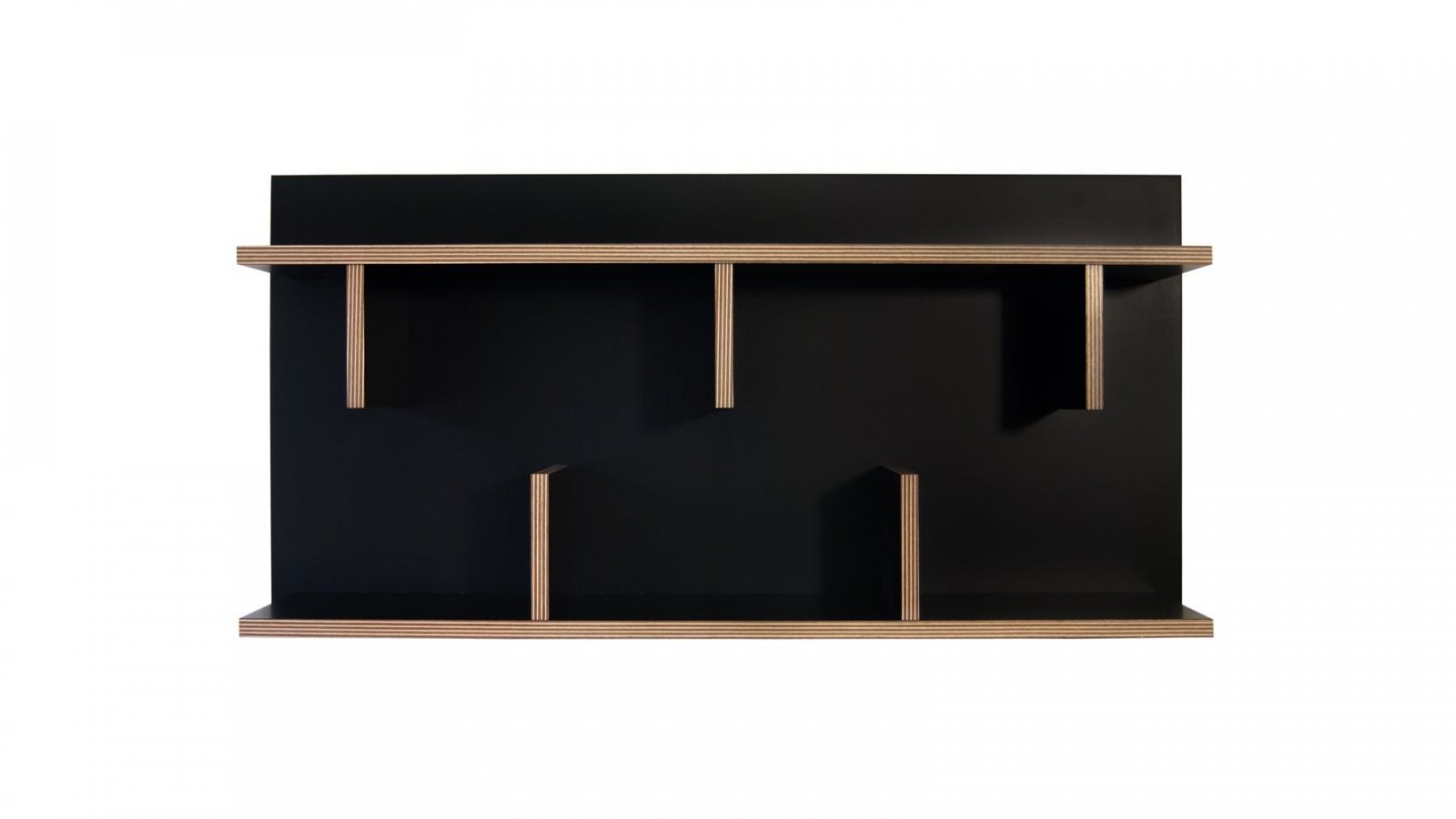 Etagère murale 90cm en contreplaqué naturel et noir - Collection Bern - Temahome
