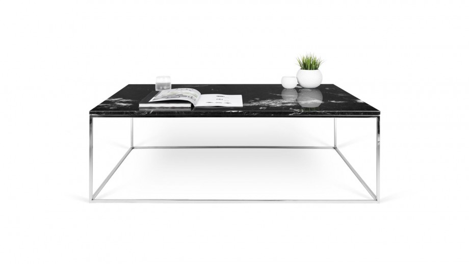 Table basse 120cm en marbre noir piètement chromé - Collection Gleam - Temahome