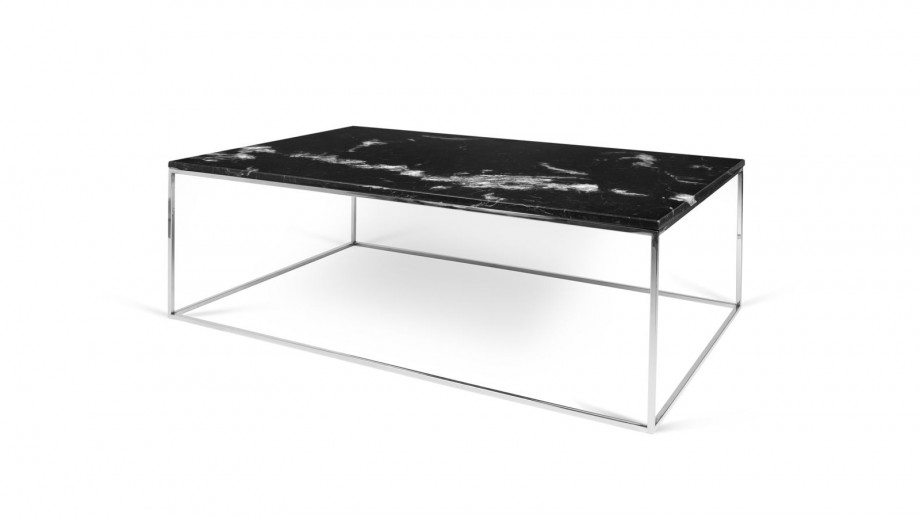 Table basse 120cm en marbre noir piètement chromé - Collection Gleam - Temahome