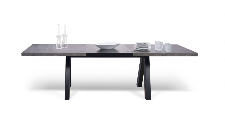 Table à manger extensible en béton piètement noir - Collection Apex - Temahome