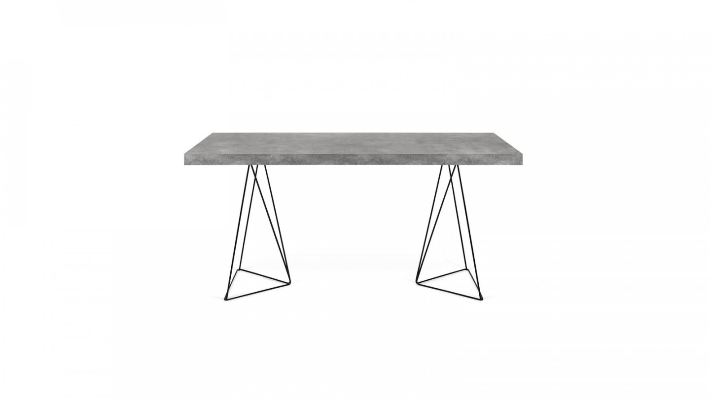 Bureau 160cm en béton piètement polygonal en métal noir - Collection Multi - Temahome
