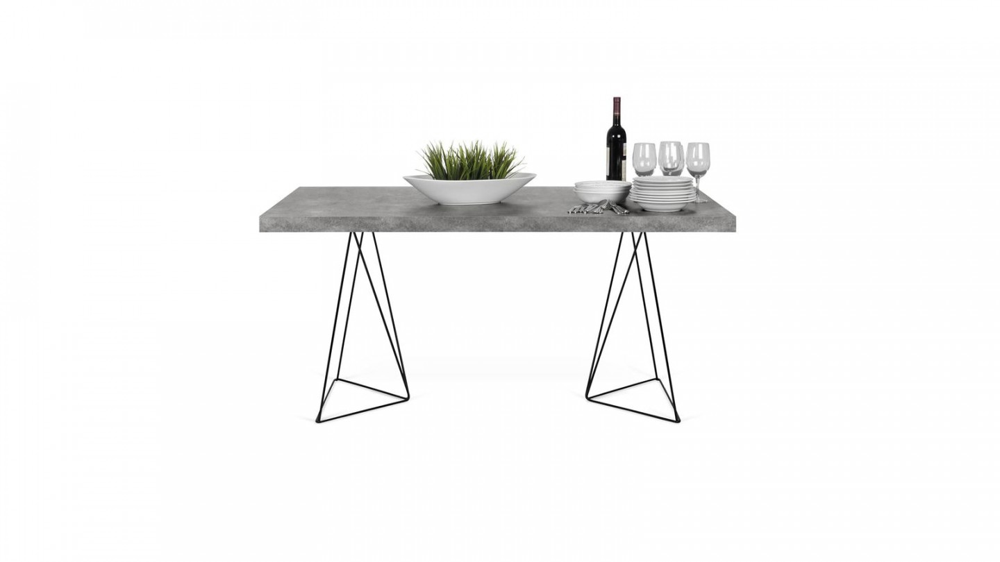 Bureau 160cm en béton piètement polygonal en métal noir - Collection Multi - Temahome