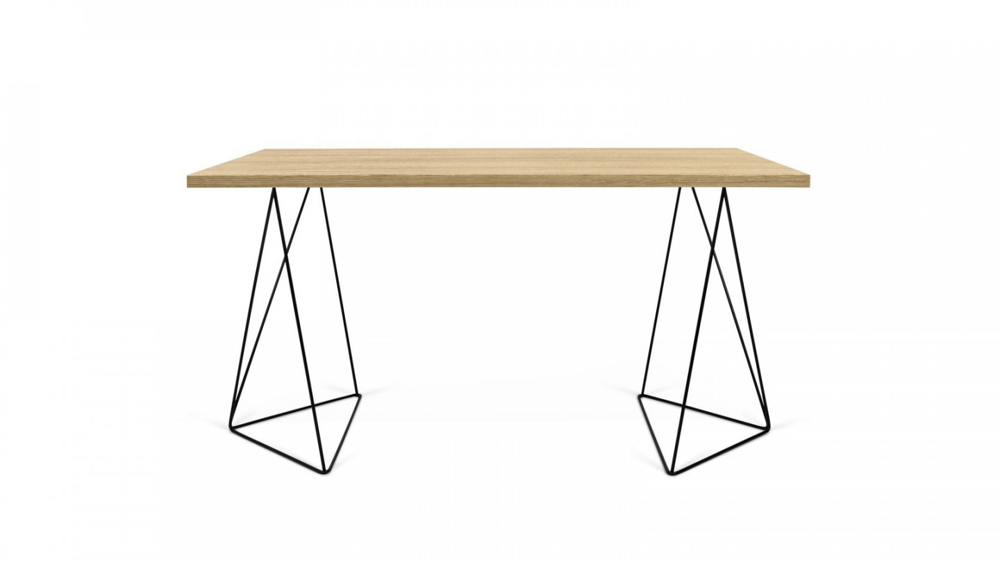 Bureau en contreplaqué naturel piètement polygonal en métal noir - Collection Flow - Temahome