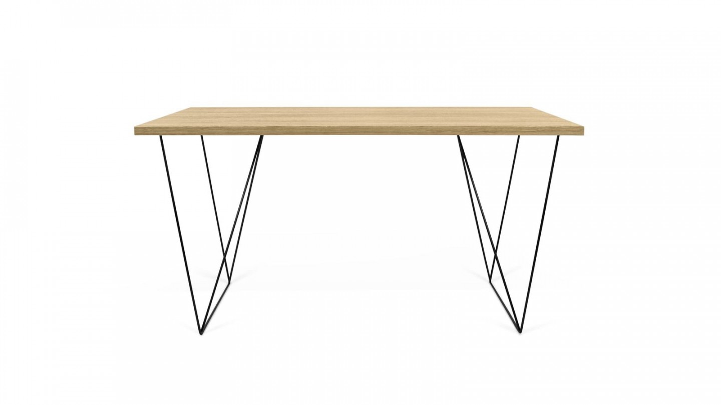 Bureau en contreplaqué naturel piètement polygonal en métal noir - Collection Flow - Temahome