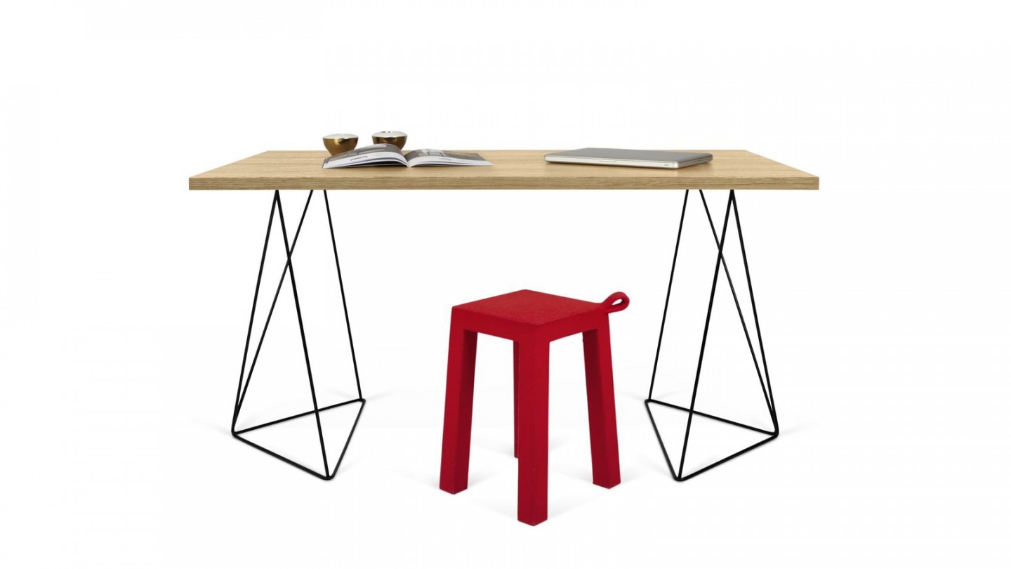 Bureau en contreplaqué naturel piètement polygonal en métal noir - Collection Flow - Temahome