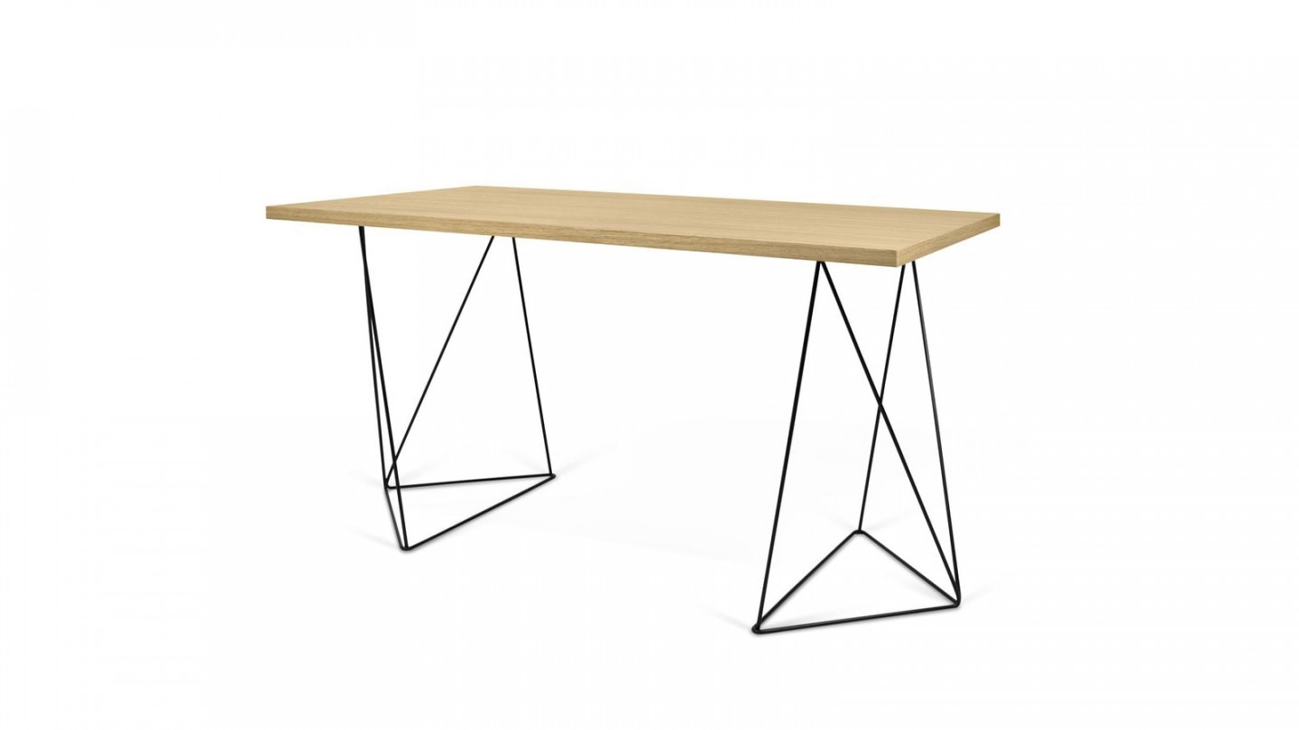 Bureau en contreplaqué naturel piètement polygonal en métal noir - Collection Flow - Temahome