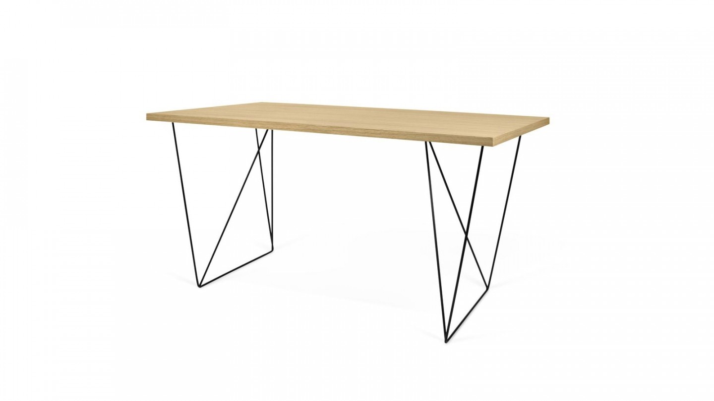 Bureau en contreplaqué naturel piètement polygonal en métal noir - Collection Flow - Temahome