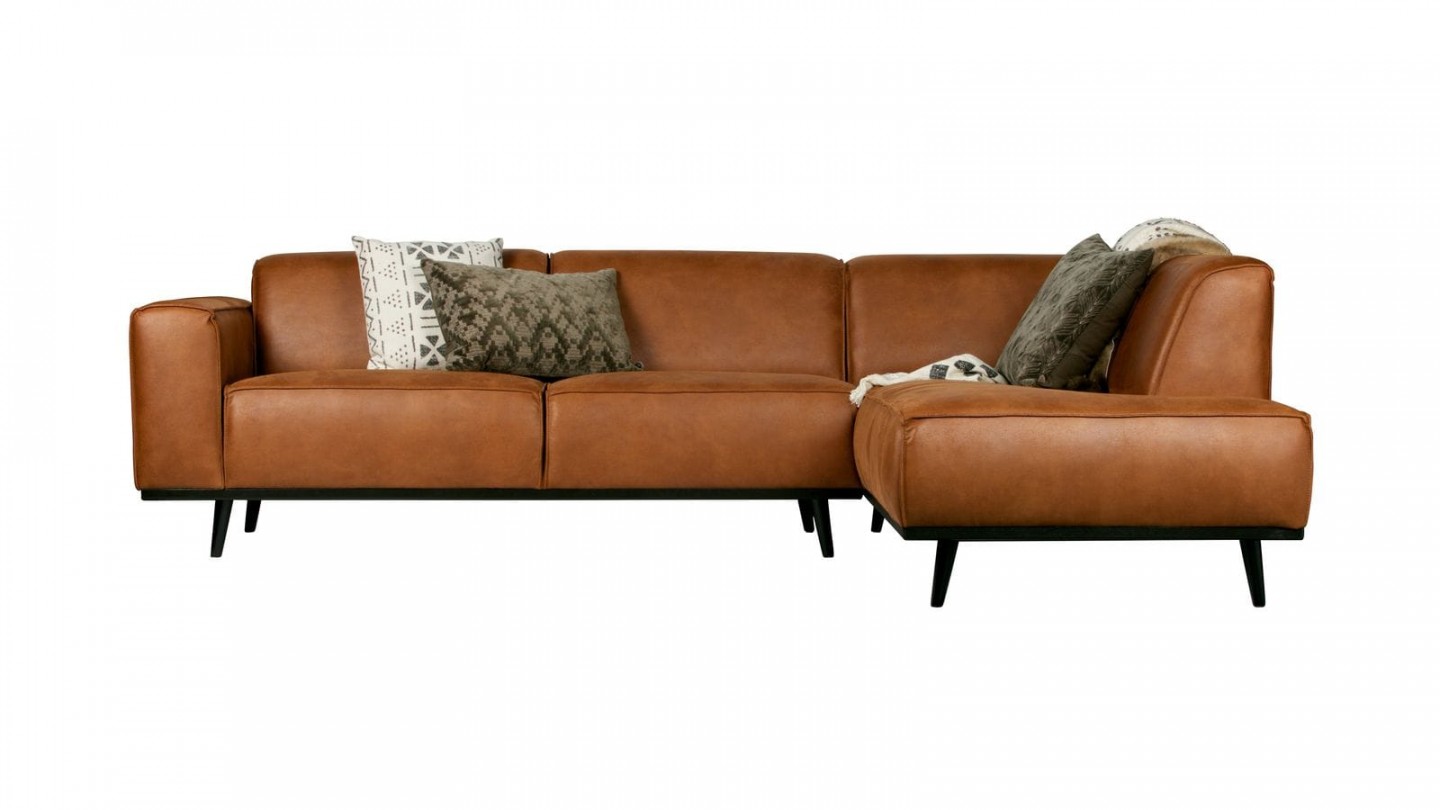 Canapé d'angle droit en eco cuir cognac - Collection Statement - BePureHome