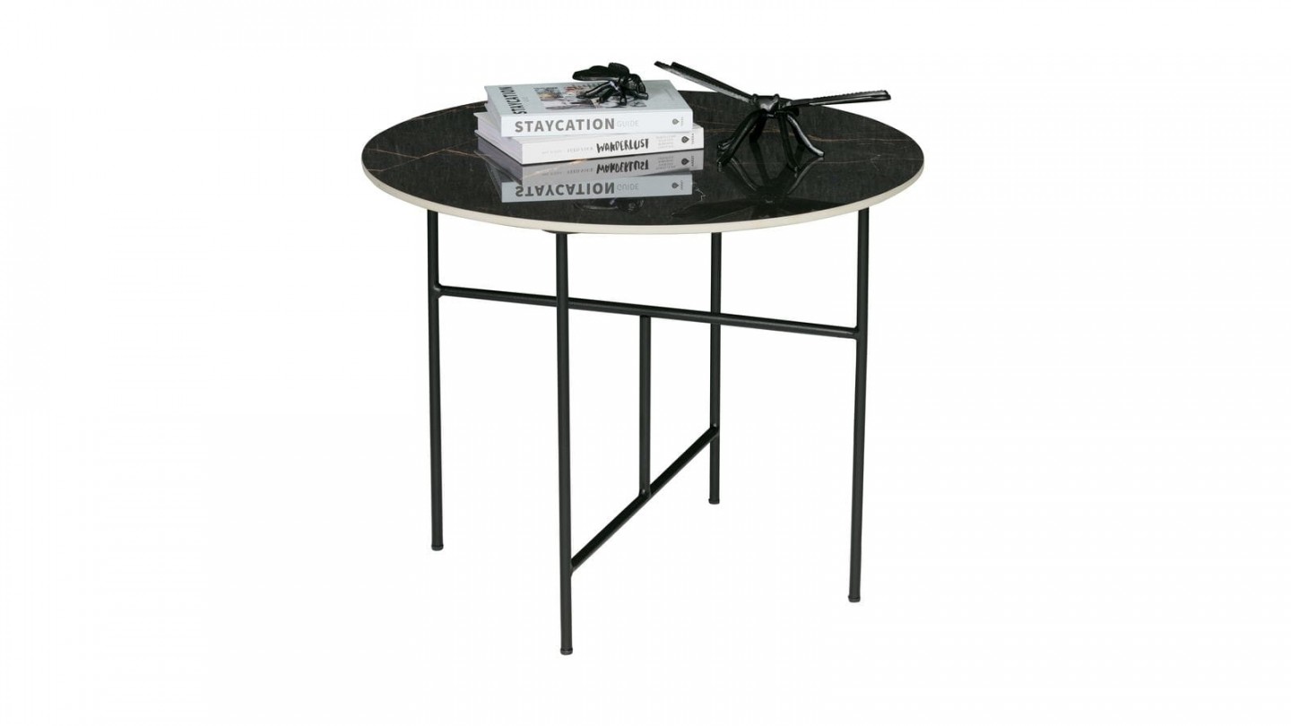 Table basse ronde 48xø80 en marbre noir piètement en métal noir - Collection Vida - Woood
