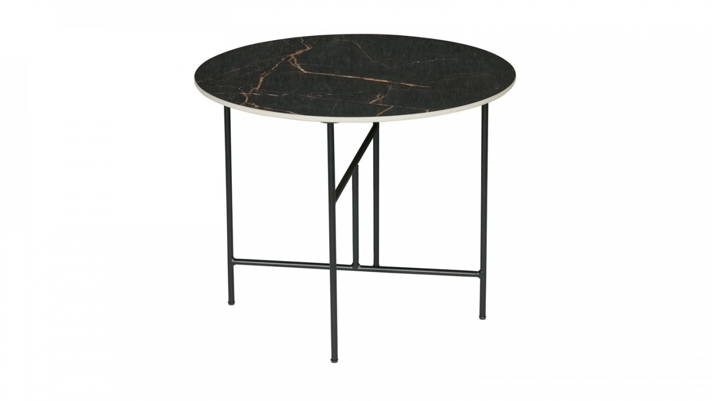 Table basse ronde 48xø80 en marbre noir piètement en métal noir - Collection Vida - Woood