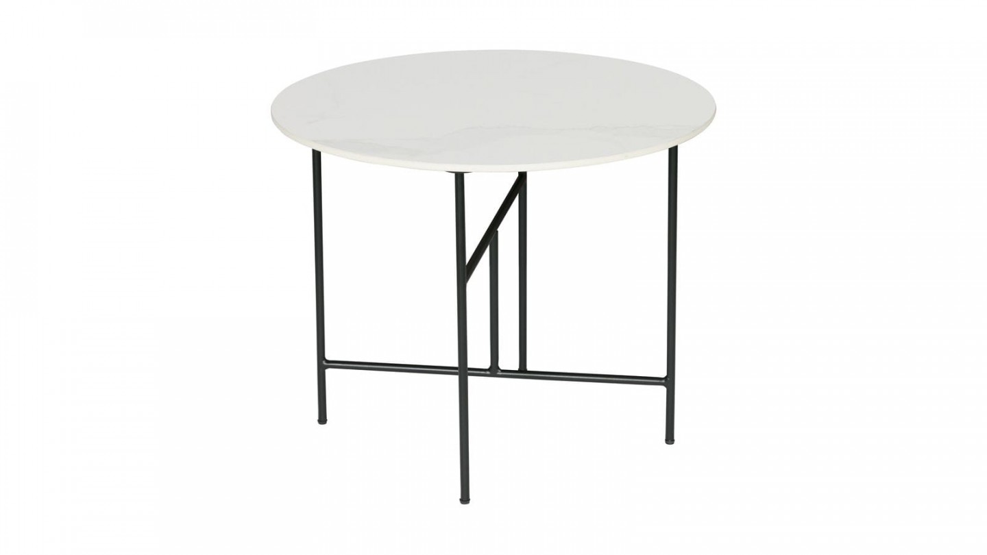 Table basse ronde 48xø80 en marbre blanc piètement en métal noir - Collection Vida - Woood