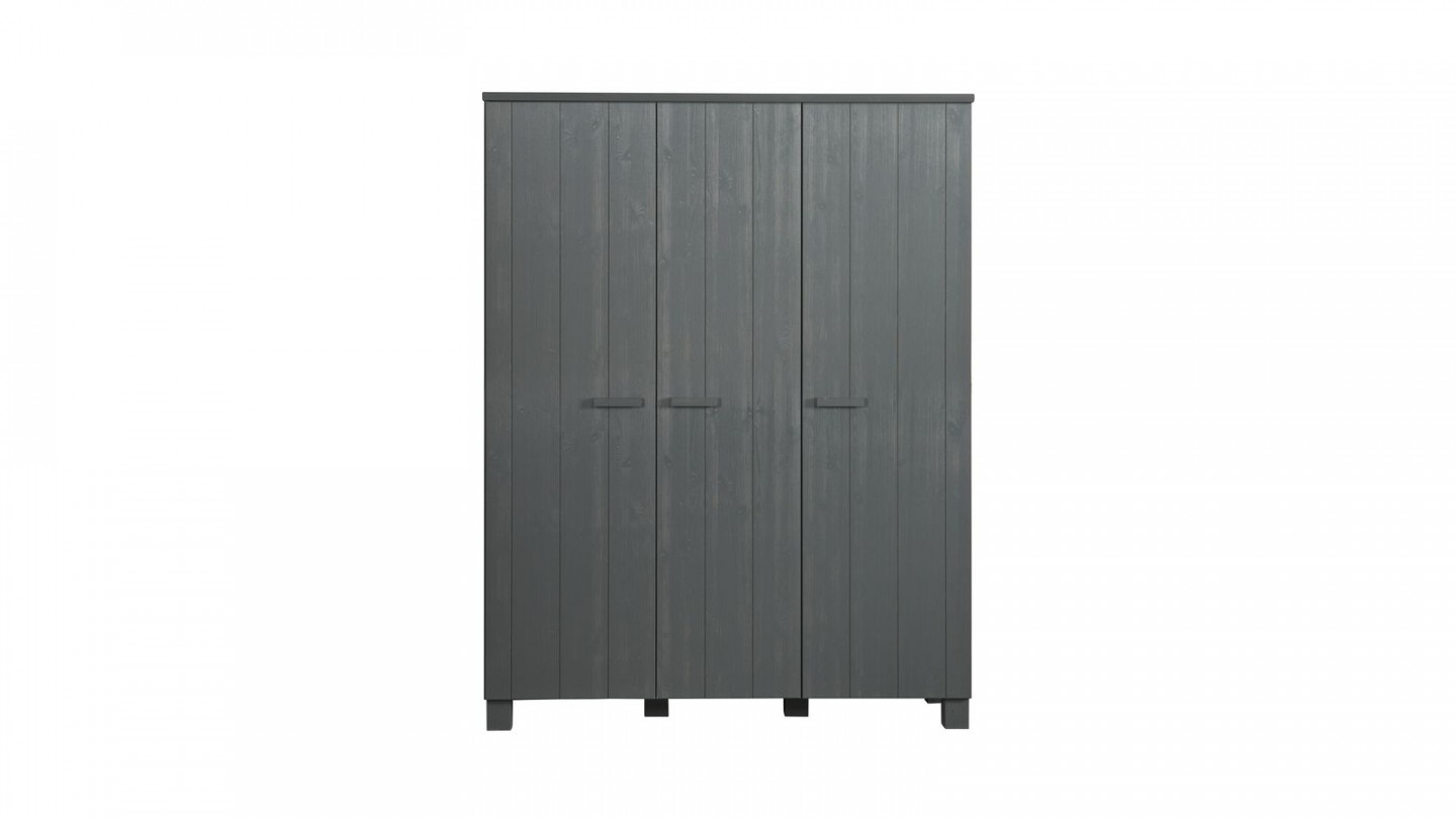 Armoire 3 portes en pin massif gris anthracite - Collection Dennis - Woood