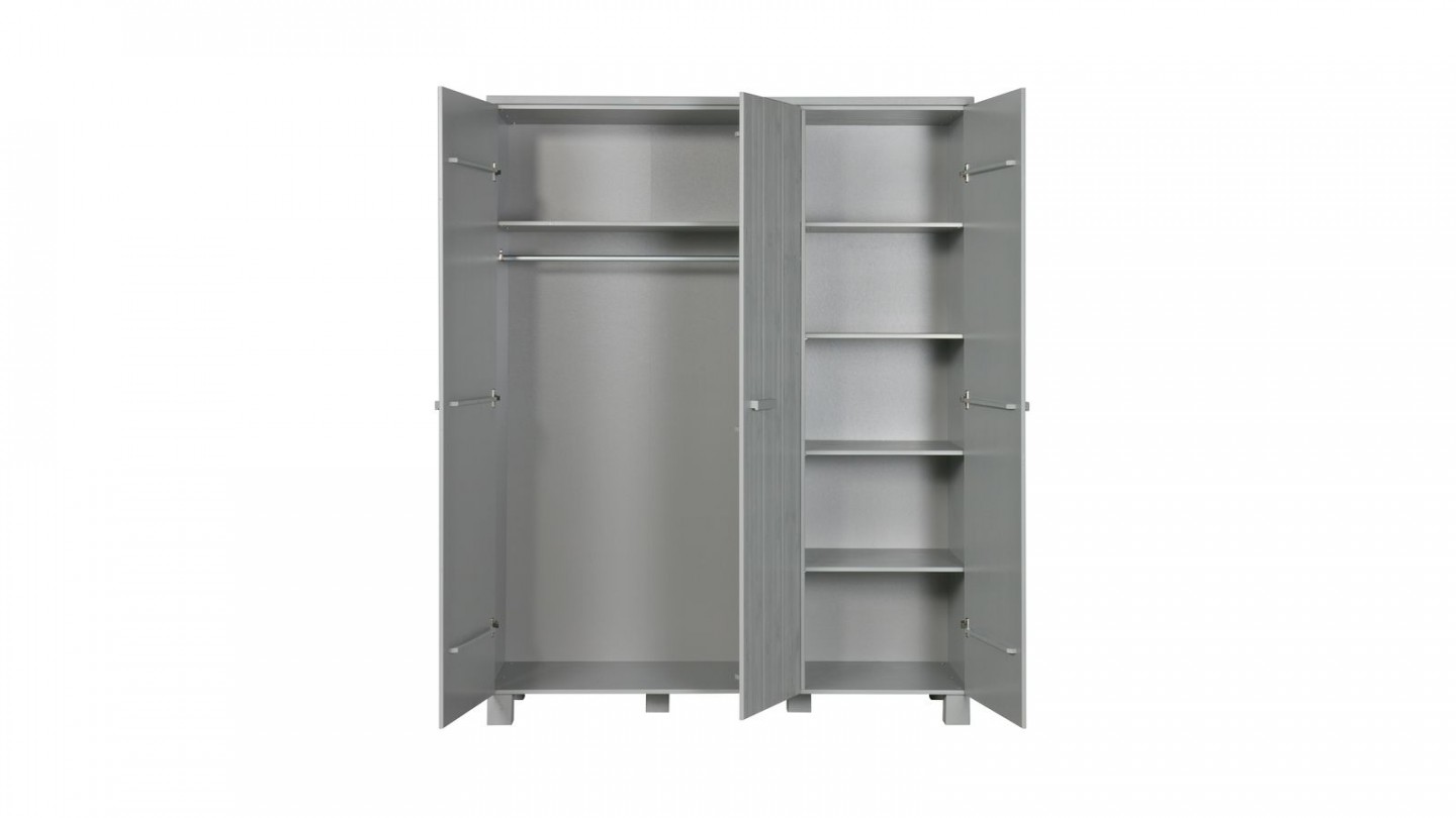 Armoire 3 portes en pin massif gris béton - Collection Dennis - Woood