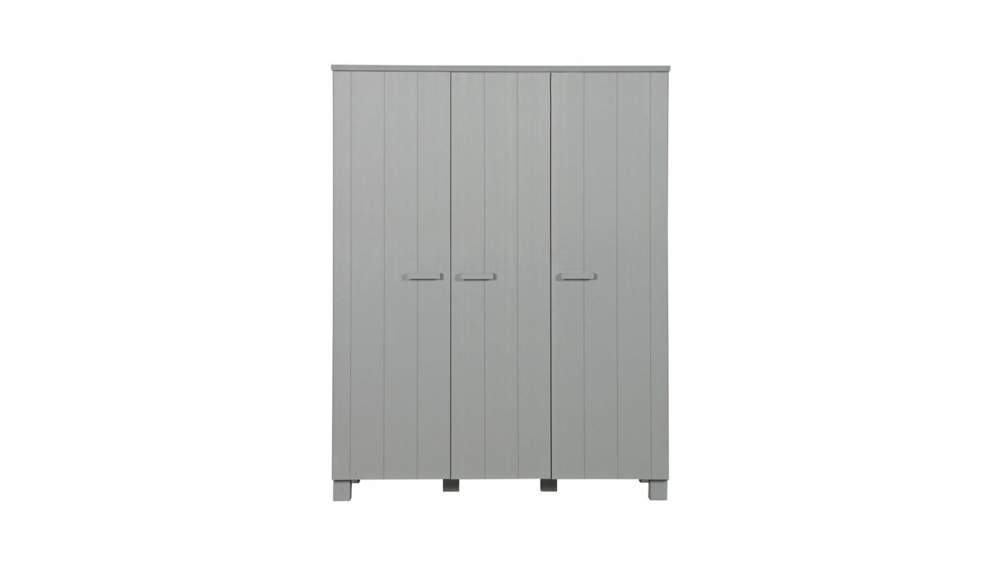 Armoire 3 portes en pin massif gris béton - Collection Dennis - Woood