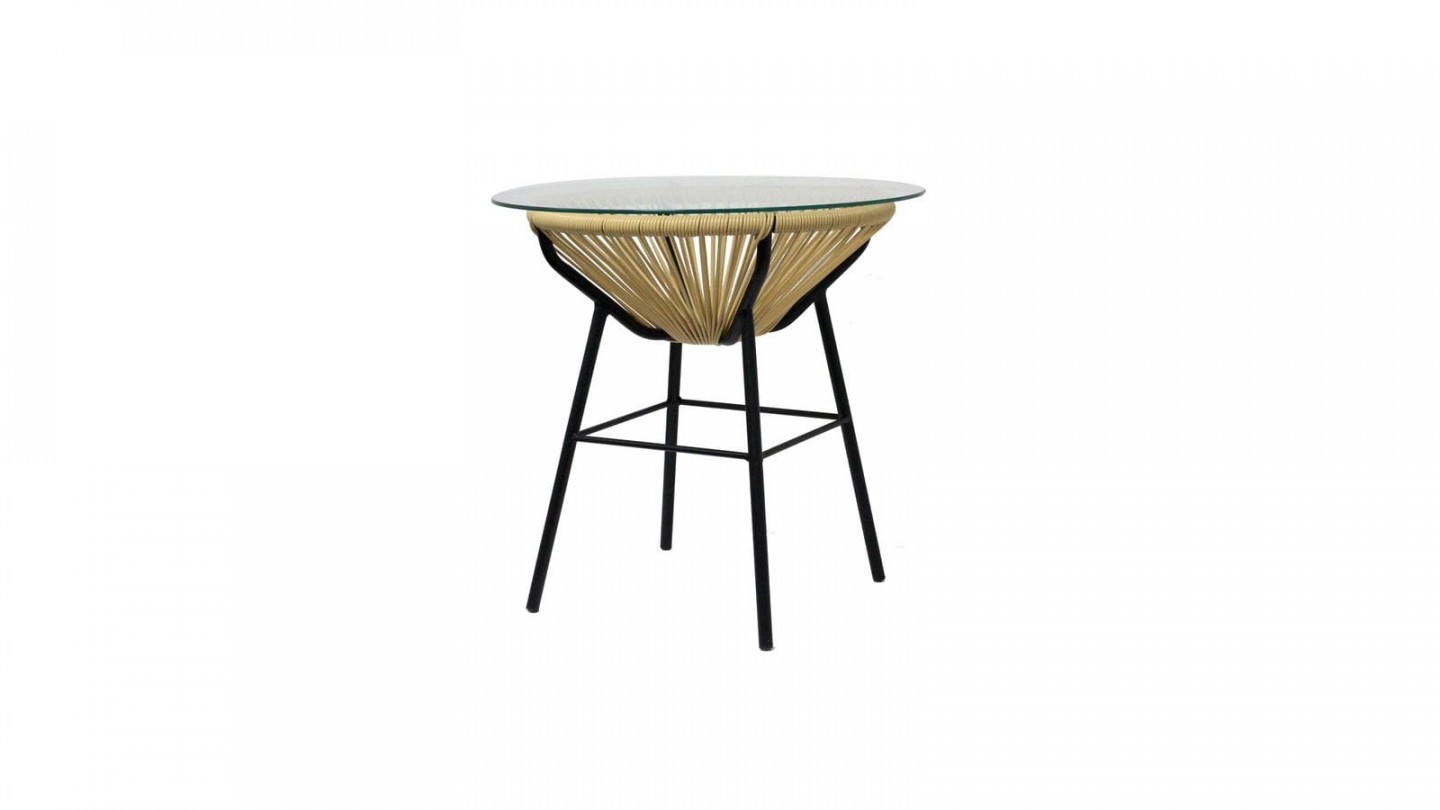 Table en pvc tressé, verre et métal beige - Collection Sumatra - Red Cartel
