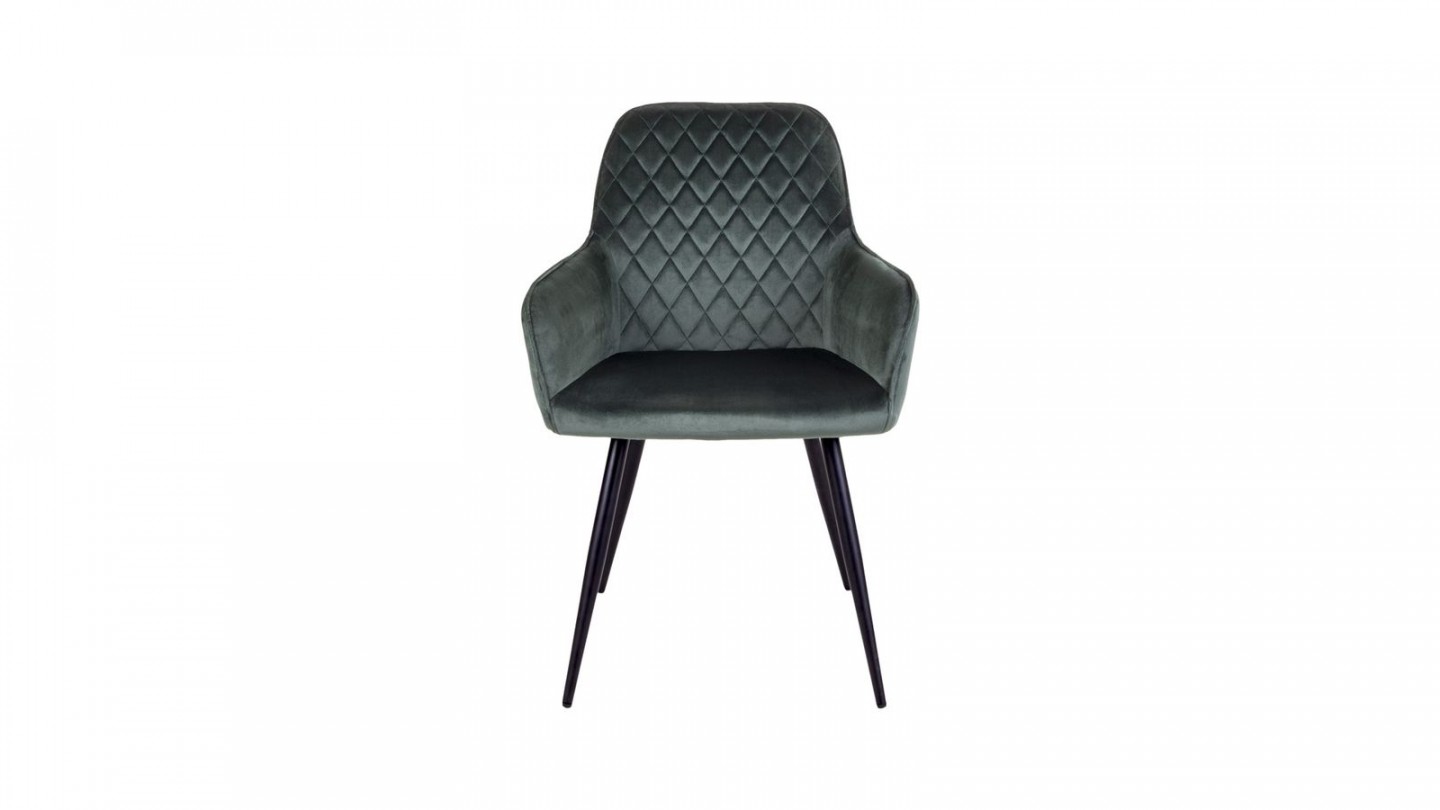 Lot de 2 fauteuils repas en velours vert piètement noir - Collection Harbo - House Nordic