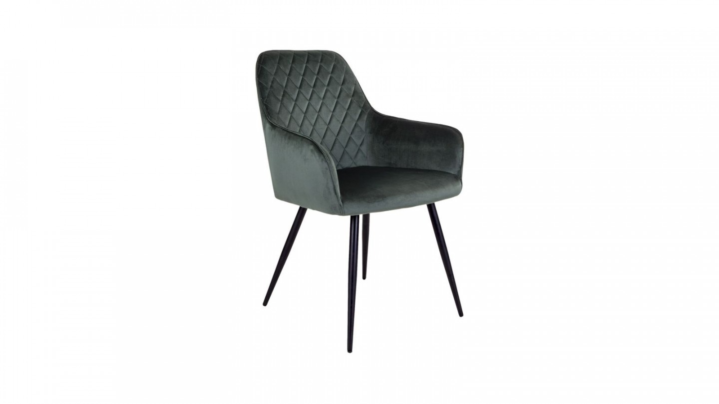 Lot de 2 fauteuils repas en velours vert piètement noir - Collection Harbo - House Nordic