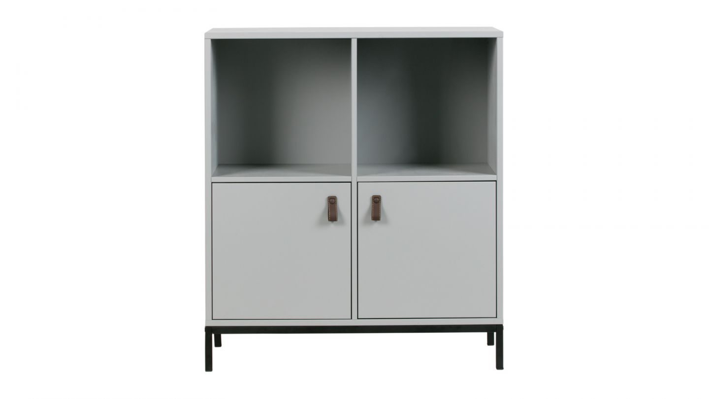 Meuble de rangement 2 niches 2 portes en pin gris et métal - Vtwonen