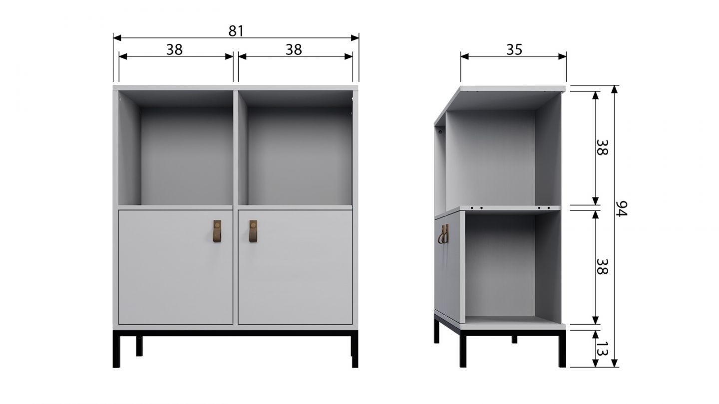 Meuble de rangement 2 niches 2 portes en pin gris et métal - Vtwonen