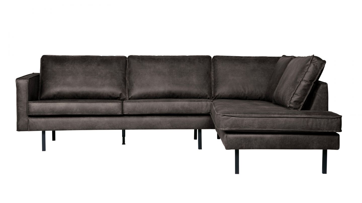 Canapé d'angle droit 6 places en cuir noir - Collection Rodeo - BePureHome