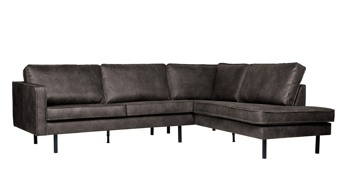 Canapé d'angle droit 6 places en cuir noir - Collection Rodeo - BePureHome