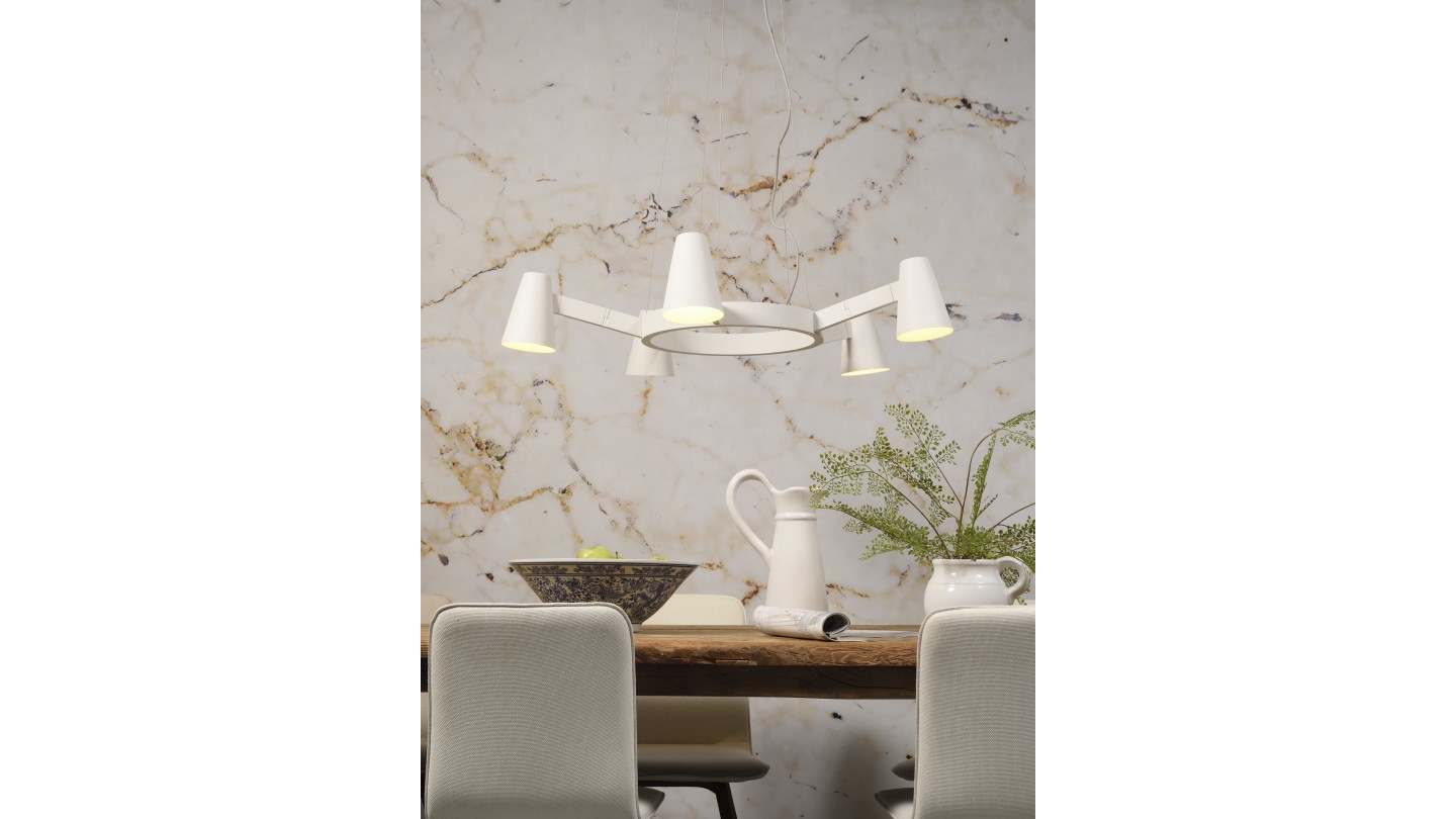 Suspension chandelier 5 branches en métal blanc mat - Collection Chandelier - It's About Romi