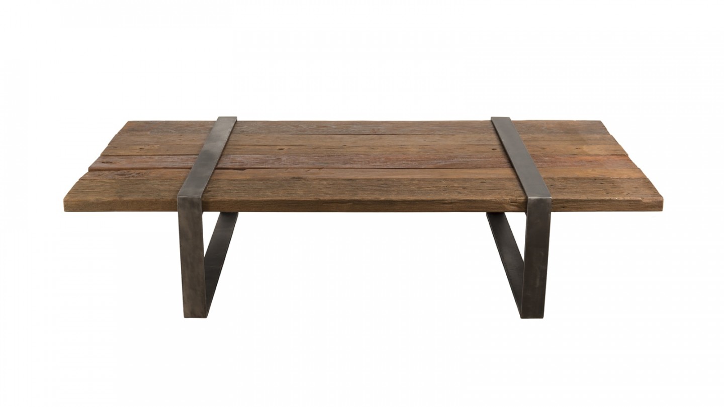 Table basse multi-planches en bois massif et métal - Collection Mathis