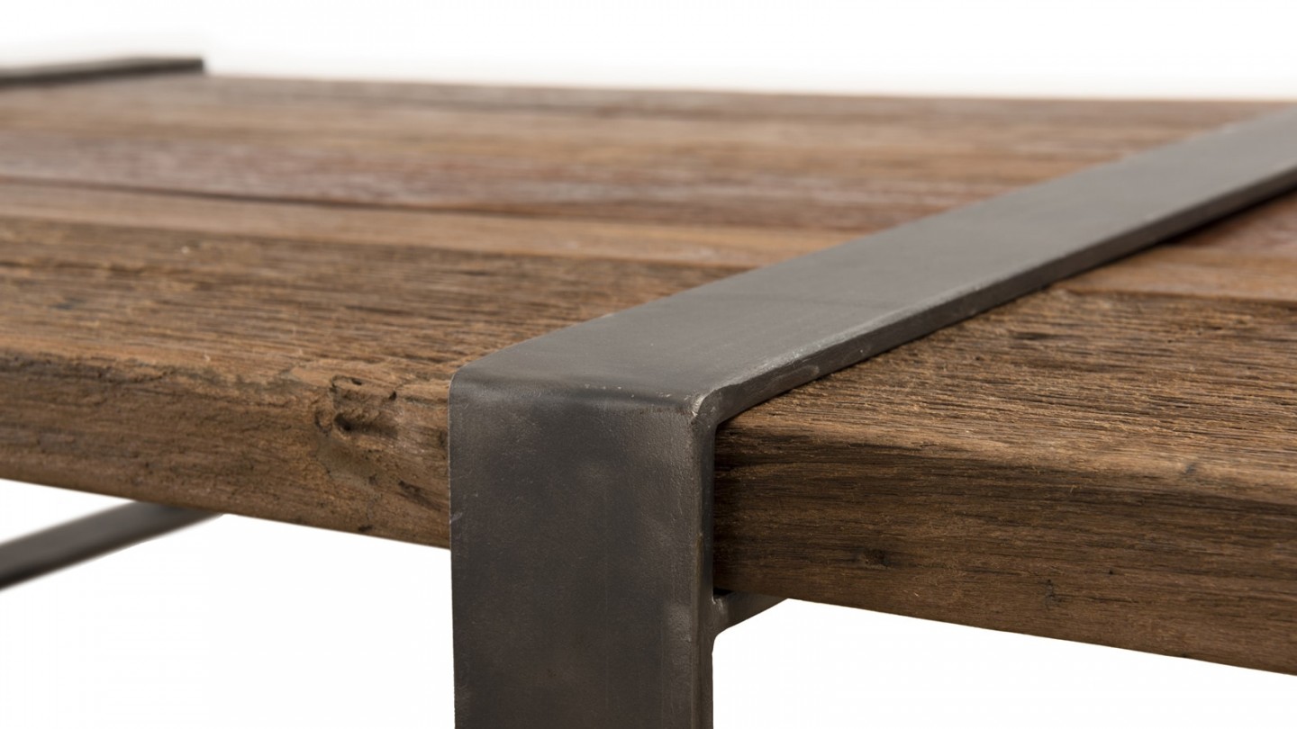 Table basse multi-planches en bois massif et métal - Collection Mathis